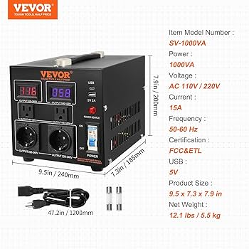 Amazon.co.jp: VEVOR 電圧変換器 変圧器 1000W 高耐久 ステップ